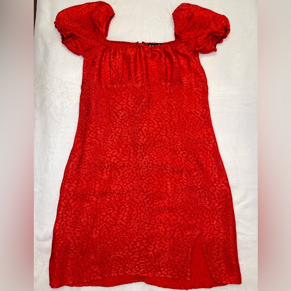 MOTEL HANDMADE AND HANDPRINTED RED DRESS .